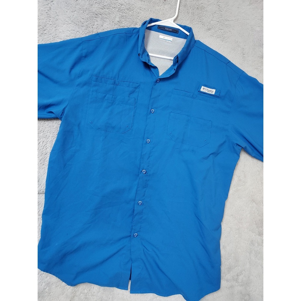 Columbia PFG Shirt Mens XLT XL TALL Tamiami Fishing Short Sleeve Blue Beach